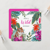 Oerwoud groene en roze wilde tropische verjaardags kaart (Voorkant / Achterkant in situ)