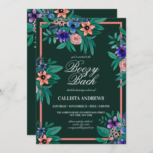 Oerwoud Groene Koraal Bloemen Waterverf Boozy Bach Kaart (Voorkant / Achterkant)