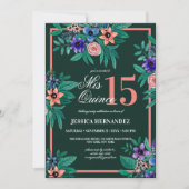 Oerwoud Groene Koraal Bloemen Waterverf Quinceañer Kaart (Voorkant)