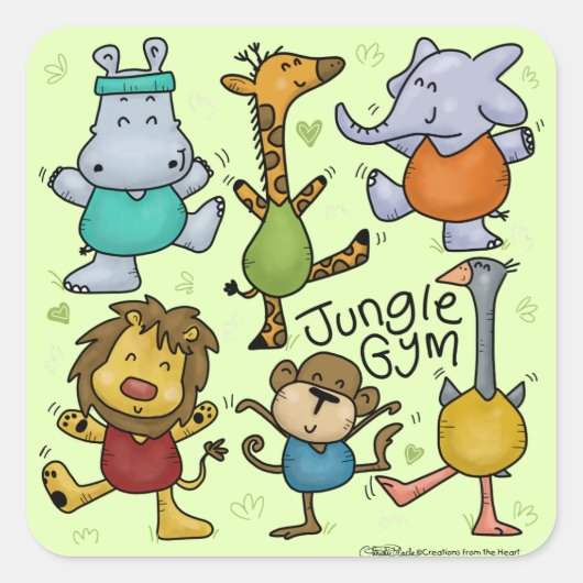 Oerwoud Gym Exercising Animals Vierkante Sticker (Voorkant)