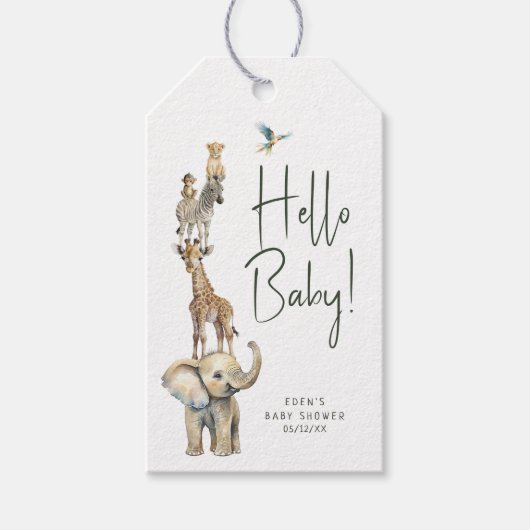 Oerwoud Hallo Safari Baby Baby shower Dank u Cadeaulabel (Voorkant)