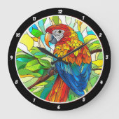 Oerwoud Harmony" - Glas in lood Parrot Grote Klok (Voorkant)