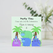 Oerwoud Hippo Birthday Uitnodiging (Staand voorkant)