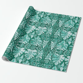 OERWOUD IKAT Hawaiian Green Tribal Tropical Cadeaupapier