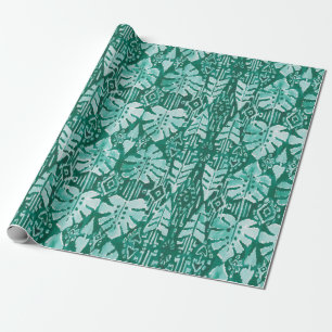 OERWOUD IKAT Hawaiian Green Tribal Tropical Cadeaupapier
