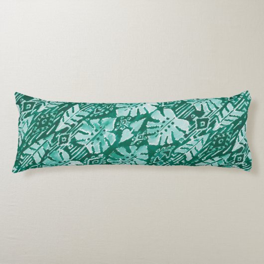 OERWOUD IKAT Hawaiian Green Tribal Tropical Lichaamskussen (Voorkant)