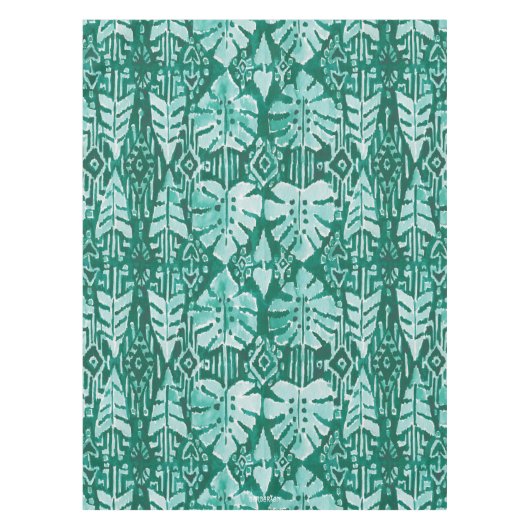 OERWOUD IKAT Hawaiian Green Tribal Tropical Tafelkleed (Voorkant)