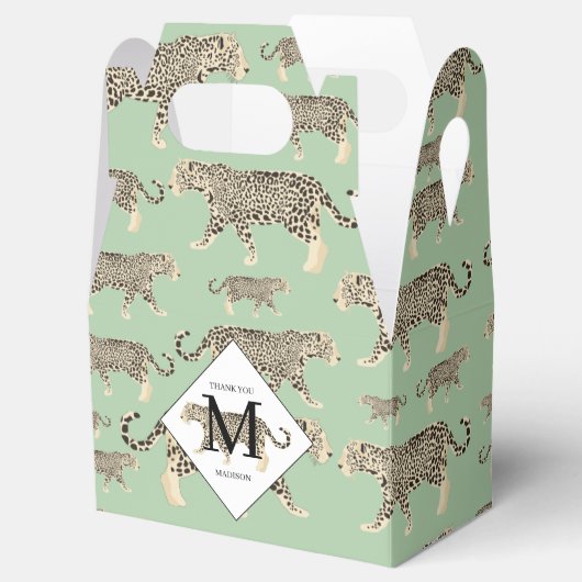Oerwoud Jaguar Animal Pattern Initiaal Monogram Bedankdoosjes (Geopend)