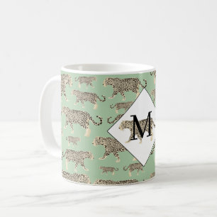Oerwoud Jaguar Animal Pattern Initiaal Monogram Koffiemok