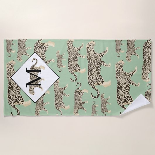 Oerwoud Jaguar Animal Pattern Initiaal Monogram Strandlaken (Voorkant)