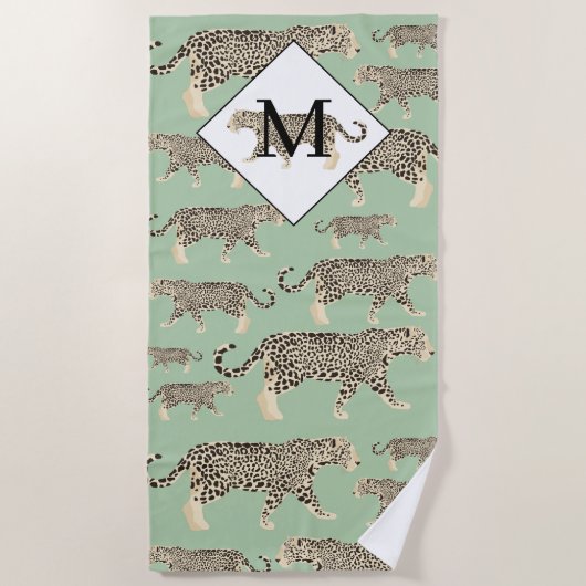 Oerwoud Jaguar Animal Pattern Initiaal Monogram Strandlaken (Voorkant)
