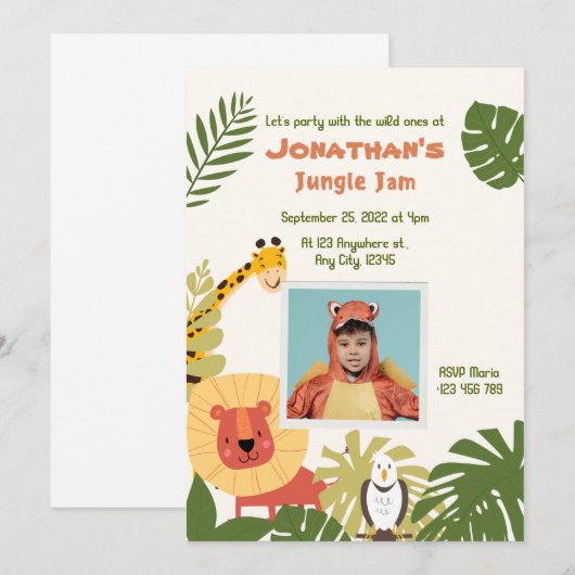 Oerwoud Jam Birthday Party Kaart (Voorkant / Achterkant)