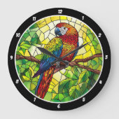 Oerwoud Jewel" - Glas in lood Parrot Grote Klok (Voorkant)