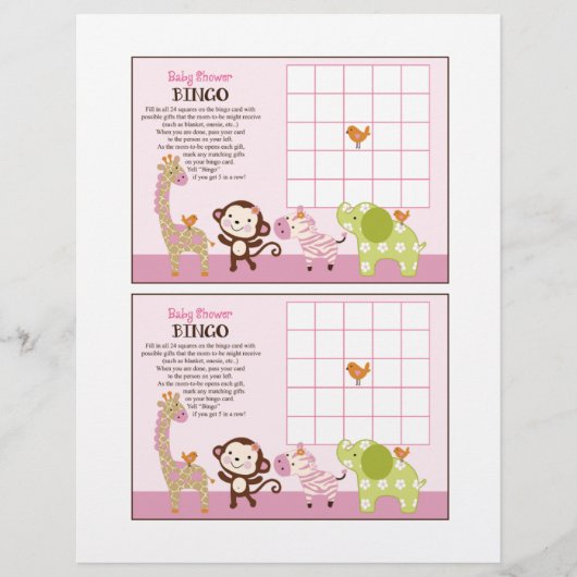 Oerwoud Jill Girl Animals "Baby shower Bingo" (Voorkant)