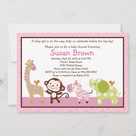 Oerwoud Jill/Girl Animals Baby shower Invitation Kaart (Voorkant)