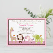 Oerwoud Jill/Girl Animals Baby shower Invitation Kaart (Staand voorkant)