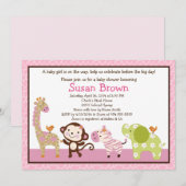 Oerwoud Jill/Girl Animals Baby shower Invitation Kaart (Voorkant / Achterkant)