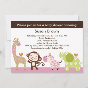 Oerwoud Jill/Girl Animals Baby shower Invitation Kaart
