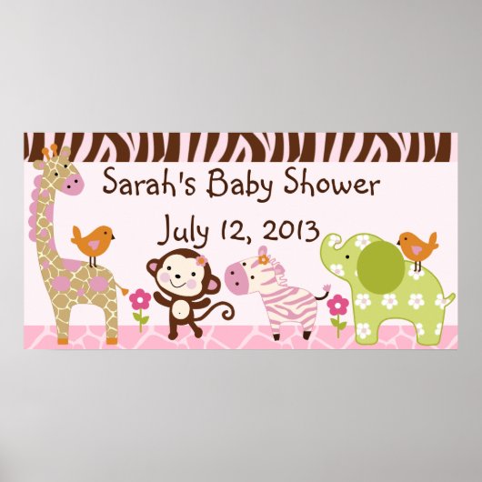 Oerwoud Jill/Girl Animals Baby shower Poster/Banne Poster (Voorkant)
