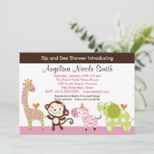 Oerwoud Jill / Girl Animals Sip & See Invitation Kaart (Staand voorkant)