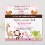 Oerwoud Jill / Girl Animals Sip & See Invitation Kaart (Voorkant / Achterkant)