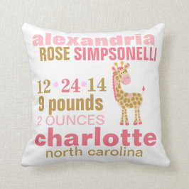 Oerwoud Jill Pink Giraffe Birth kondiging Kussen