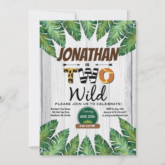 Oerwoud jongen 2e verjaardag uitnodiging. Safari Kaart (Voorkant)