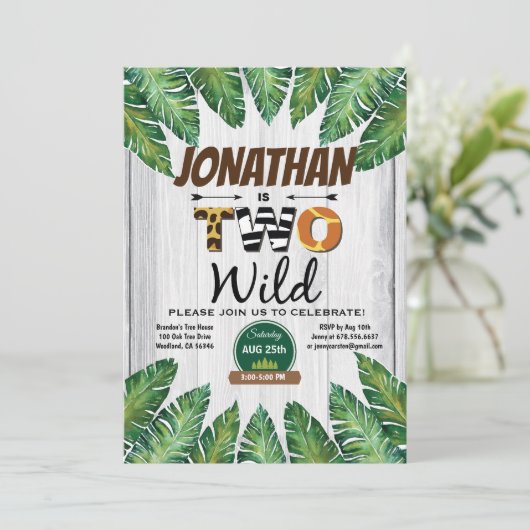 Oerwoud jongen 2e verjaardag uitnodiging. Safari Kaart (Staand voorkant)