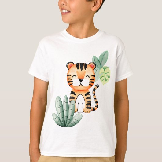 Oerwoud Joy: Happy Tiger Kinder T-shirt (Voorkant)