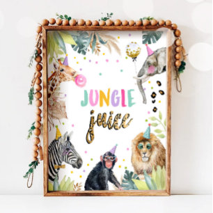 Oerwoud Juice Safari Animals Birthday Drink Table Poster