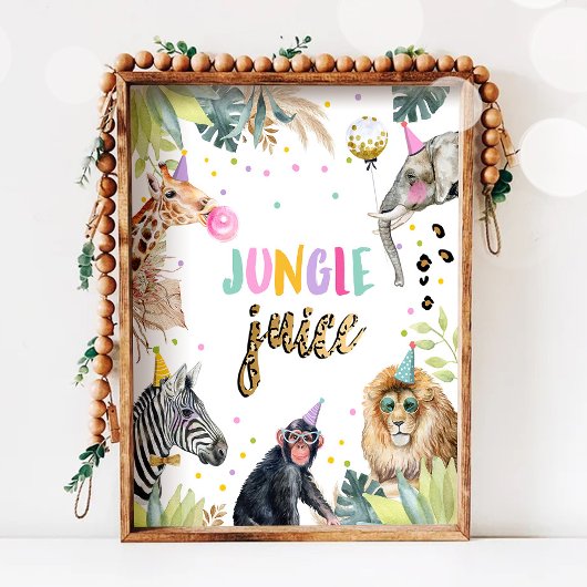 Oerwoud Juice Safari Animals Birthday Drink Table Poster