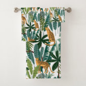 Oerwoud kat en bladeren patroon bad handdoek (Insitu)