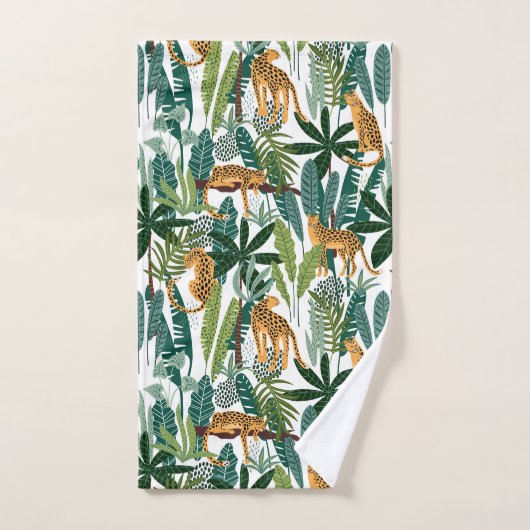 Oerwoud kat en bladeren patroon bad handdoek (Handdoek)