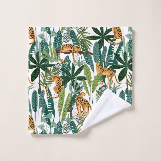 Oerwoud kat en bladeren patroon bad handdoek (Wasdoekje)