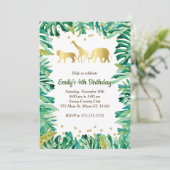 Oerwoud Kinderen Birthday Uitnodiging Safari Diere (Staand voorkant)