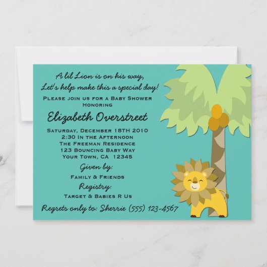 Oerwoud King Lion Blauwgroen Boy Baby shower Zoo S Kaart (Voorkant)