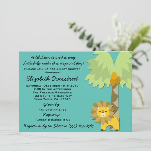 Oerwoud King Lion Blauwgroen Boy Baby shower Zoo S Kaart (Staand voorkant)