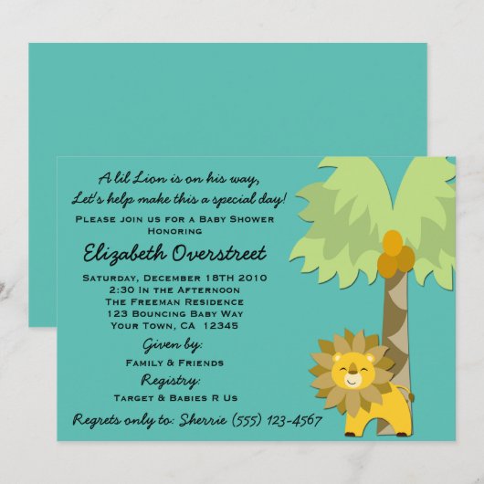 Oerwoud King Lion Blauwgroen Boy Baby shower Zoo S Kaart (Voorkant / Achterkant)