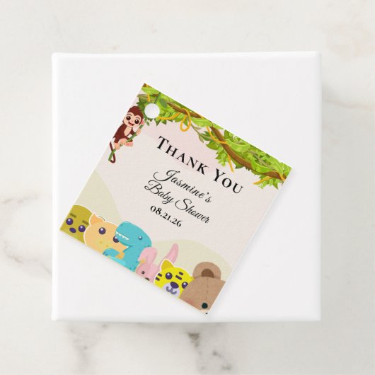 Oerwoud Leafy Theme Monkey Soft Toys baby shower Bedankjes Labels (In situ)
