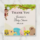 Oerwoud Leafy Theme Monkey Soft Toys baby shower Bedankjes Labels (Voorkant)