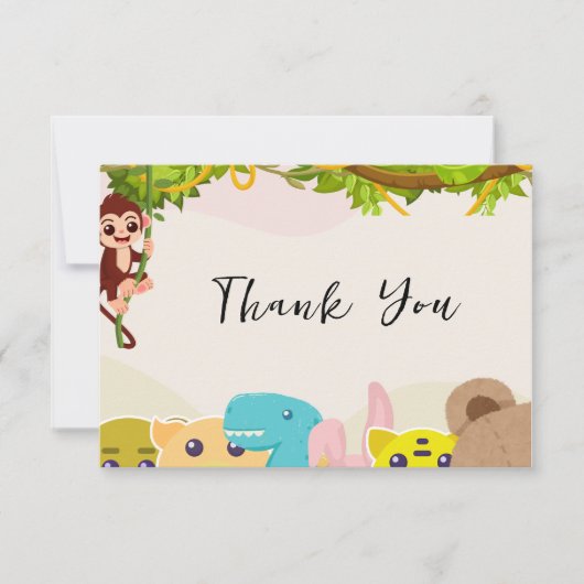Oerwoud Leafy Theme Monkey Soft Toys baby shower Bedankkaart (Voorkant)