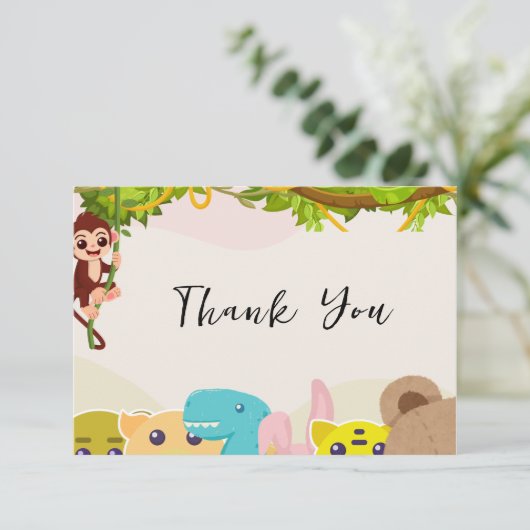 Oerwoud Leafy Theme Monkey Soft Toys baby shower Bedankkaart (Staand voorkant)