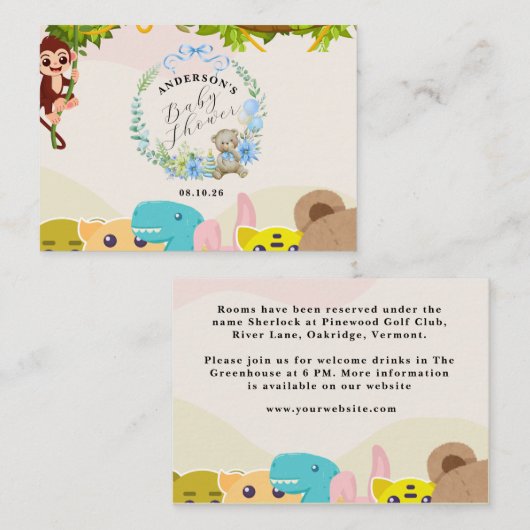 Oerwoud Leafy Theme Monkey Soft Toys baby shower Notitiekaartje (Voorkant / Achterkant)