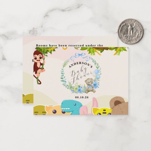 Oerwoud Leafy Theme Monkey Soft Toys baby shower Notitiekaartje (Voorkant / Achterkant in situ)