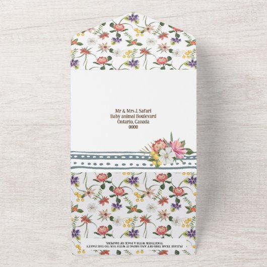 Oerwoud leeuw waterverf baby shower jongens all in one uitnodiging (Buitenkant)