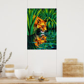 Oerwoud leeuwin reflectie – levendige waterkunst poster (Keuken)