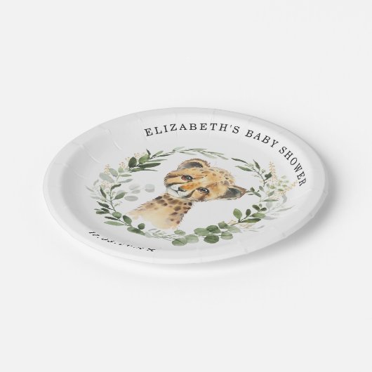 Oerwoud Leopard Baby Cheetah Greenery Gold Shower Papieren Bordje (Gekanteld)