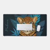  Oerwoud Leopard Floral Art | Blauw | Naam Bureaumat (Keyboard & Muis)