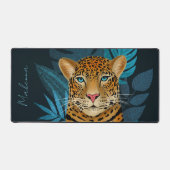  Oerwoud Leopard Floral Art | Blauw | Naam Bureaumat (Voorkant)