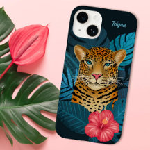 Oerwoud Leopard Floral Art | Blauw | Naam